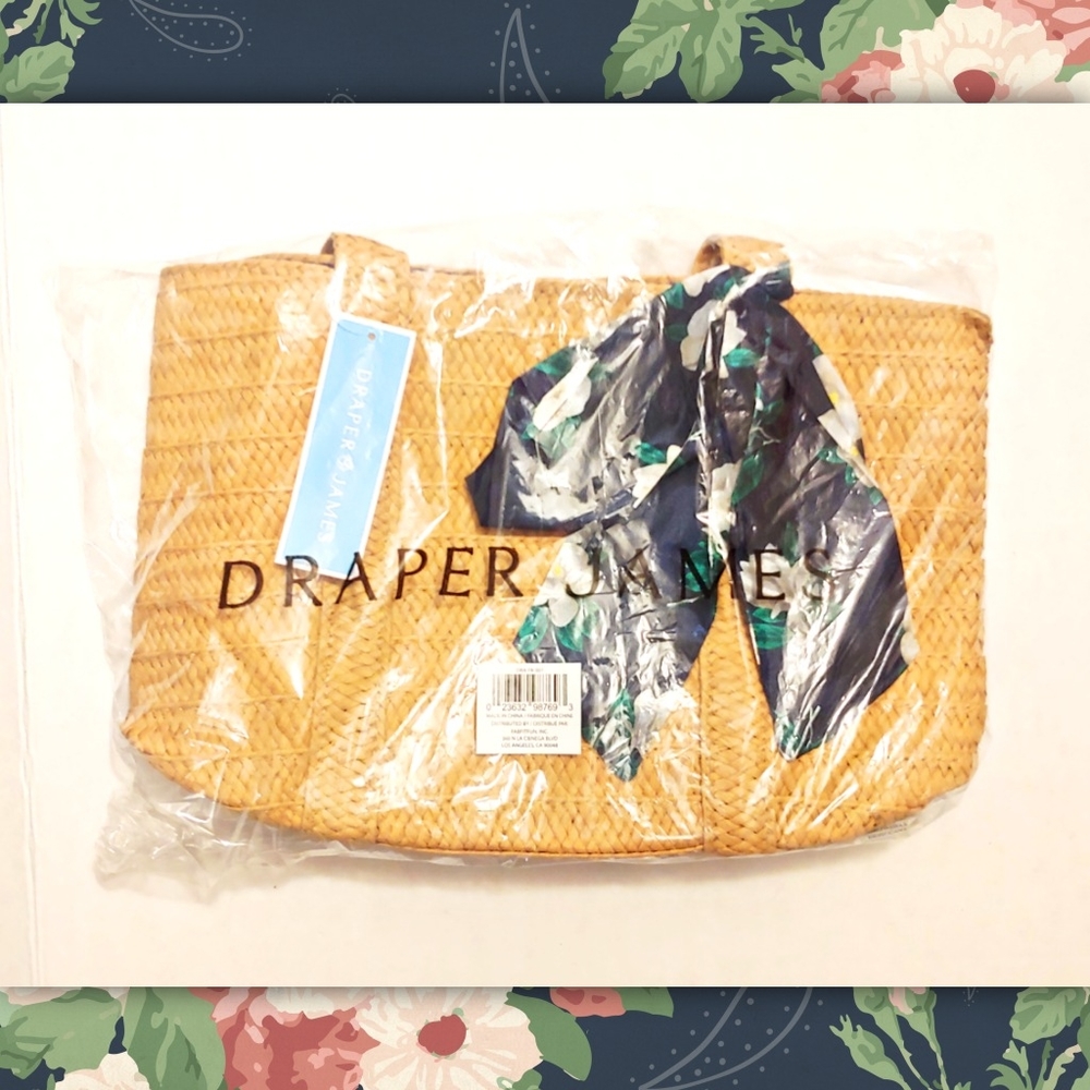 Draper James Straw Tote with Scarf Brand New
